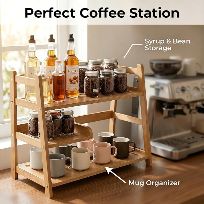 3 Tier Bamboo Matcha Station, coffee station organizer Shelf | for Kitchen Countertop, Tea Bar - Matcha Powder, Tools & Cup Organizer for Matcha Lovers, Home Baristas. - Image 3
