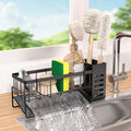 304 Stainless Steel Over Sink Caddy Sponge Soap Organizer Black | Auto sloped drainage with removable tray, 3 divided spaces for sponge & soap, rustproof steel, no installation needed by NETMEYA