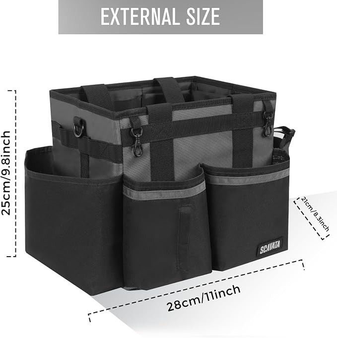 SCAVATA Compact Wearable Cleaning Caddy with Handle & Shoulder Straps | Small Cleaning Supplies Organizer, Under Sink & Car Cleaning Tools Storage Bag for Housekeepers Cleaners, DarkGrey - Image 5