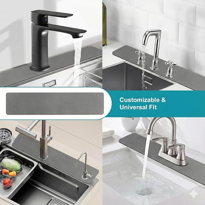 Customizable Kitchen Sink Faucet Mat: 30"Lx5.5"W Absorbent Splash Guard | Non-slip Fabric Rubber Mat, Cut to Fit Oval Rectangle Square Faucet & 2,3,4 Holes Irregular Sink with Soap Dispenser Air Gap - Image 4