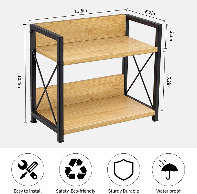 Giikin Countertop Shelf Organizer, 2 Tier Kitchen Spice Rack Organizer for Countertop, Wood Coffee Counter Shelf Organizer for Home (Bamboo, S) - Image 4