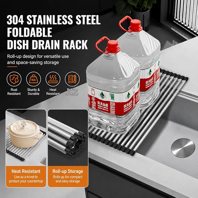 Stainless Steel Dish Drying Rack | Foldable Over The Sink Counter Storage | Fast Draining & Sturdy Kitchen Essentials for Home, Apartment - Image 3