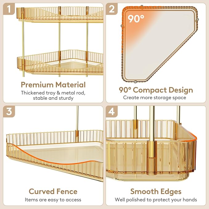 Lifewit 2 Tier Corner Bathroom Counter Organizers and Storage, Golden | Plastic Makeup Skincare Organizers Countertop, Large Sink Cosmetic Perfume Shelf for Bedroom, Dresser, Kitchen, Vanity - Image 3