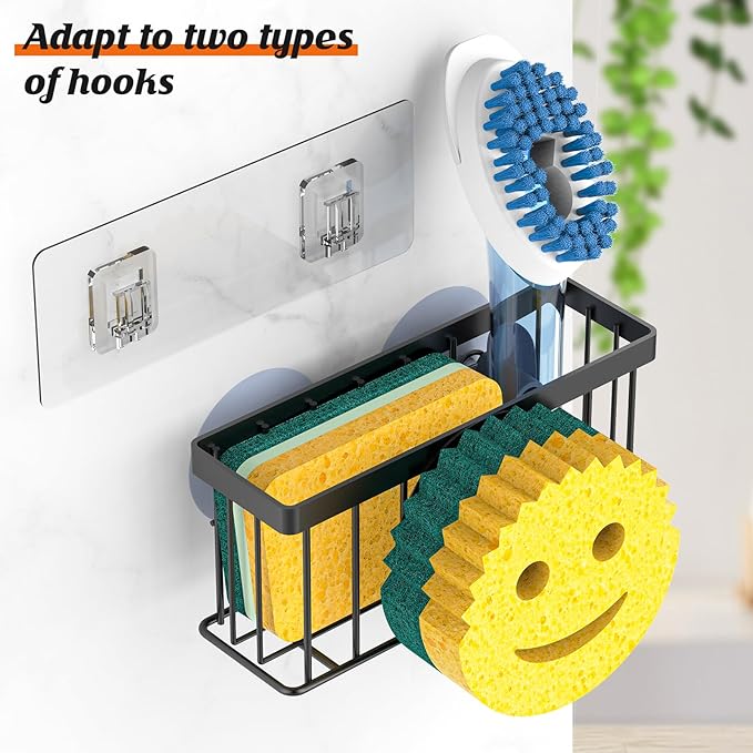 MURLONG Sponge Holder Smiley Face, Sink Organizer with 2 Suction Cups/1 Adhesive Strips, Designed for Sponge, Soap, Dish Brush, Scrubber - Black - Image 3