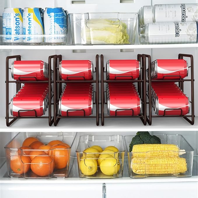 MOOACE 4 Pack Can Organizer for Pantry, Stackable Soda Can Dispenser Rack | Kitchen Canned Food Storage, Beverage Soup Cans Holder Drink Organizer for Cabinet Fridge, Bronze - Image 6