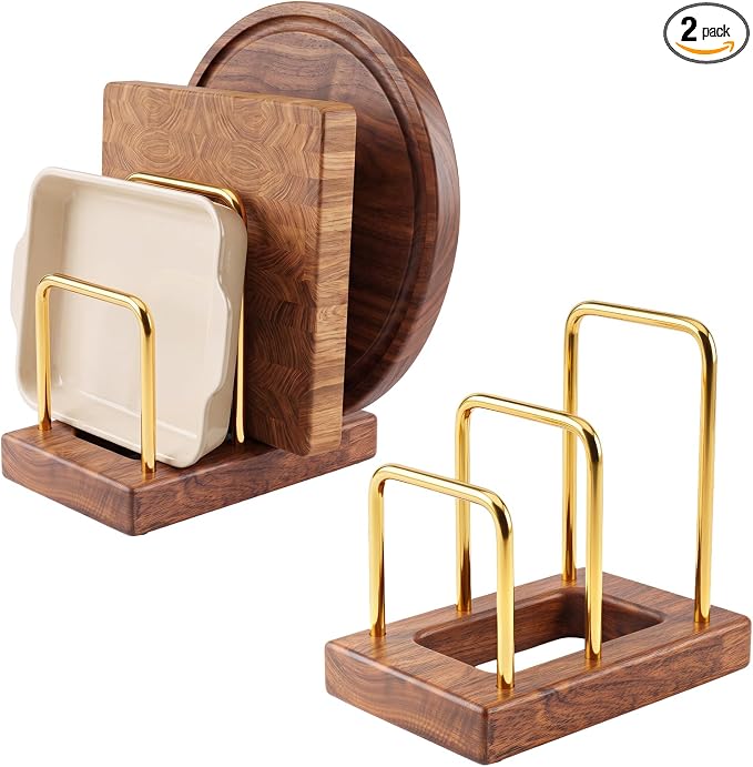 2 Pack Cutting Board Holder with Hardwood Base,Stand for Pot Lids | Heavy Duty Chopping Boards and Baking Sheets,Small Organization Dish Rack for Countertop by Unknown