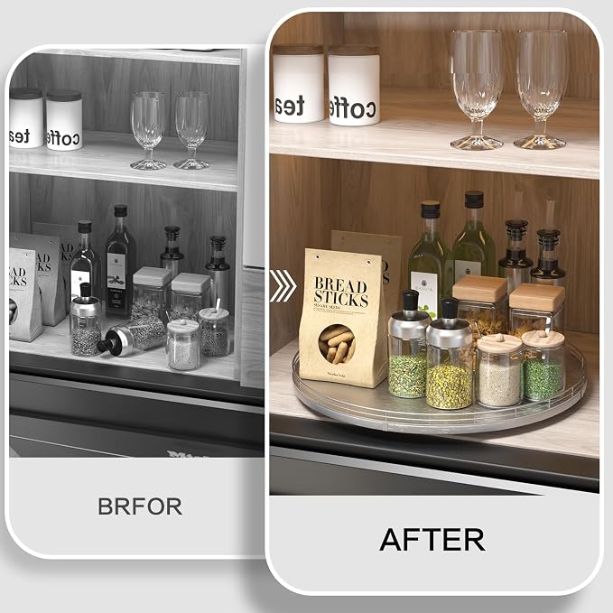 Oroyutor 16-Inch Oak Lazy Susan Organizer with Silver Iron Rail | Oak wood base, silver iron rail and smooth 360-degree rotation for dining tables, kitchen counters and spice storage. - Image 7