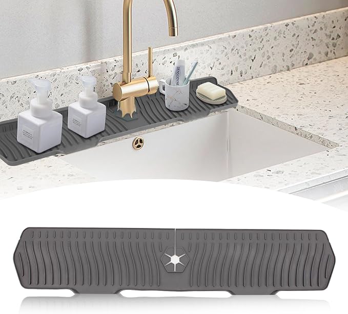 30 Inch Sink Splash Guard,Longer Silicone Sink Mat for Kitchen Bathroom,Kitchen Faucet,Silicone Sink Faucet Mat Splash Guard, Drip Protector Splash Countertop (Grey) by XAUXAGL