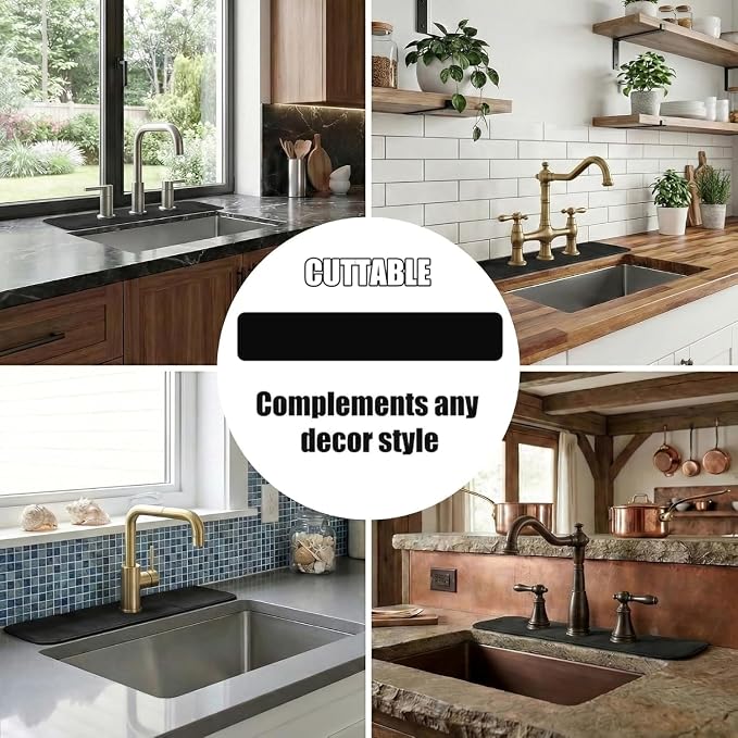 Customizable Kitchen Sink Faucet Mat: 24" Lx4 W Absorbent Splash Guard | 2PCS Non-slip Fabric Rubber Mat, Cut to Fit Oval Rectangle Square Faucet & 2,3,4 Holes Irregular Sink with Soap Dispenser - Image 4