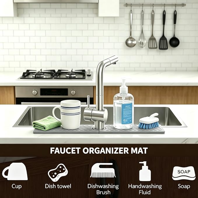 Stone Faucet Mat for Kitchen Sink,Absorbent Drying Mat(Dark Gray,23.6"×3.9" | Fast Drying Sink Splash Guard & Water Tray for Bathroom Counter,Quick Dry Sink Protector Kitchen Accessories - Image 7