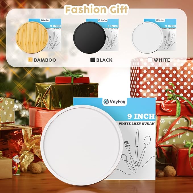 Turntable Vanity Tray, 9 Inch Bamboo Kitchen Sink Countertop Organizer | Perfume Candle Tray, Keep Glass Sponge and Soap, Bathroom Countertop Organizer, White - Image 5
