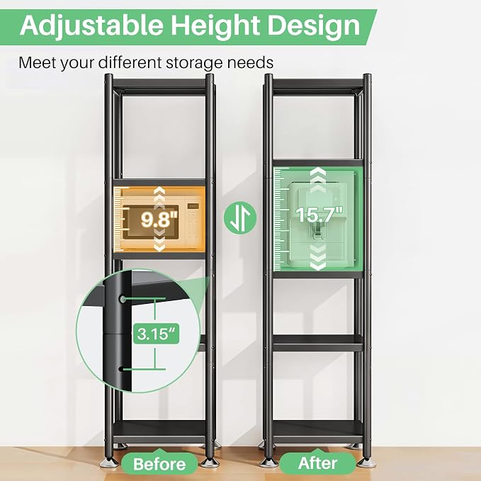 PXRACK 5-Tier Kitchen Storage Shelves, Adjustable Metal Shelves for Storage Pantry Shelves with Rolling Wheels, Storage Rack Shelving Unit Organizer for Bedroom Laundry Closet - Image 3