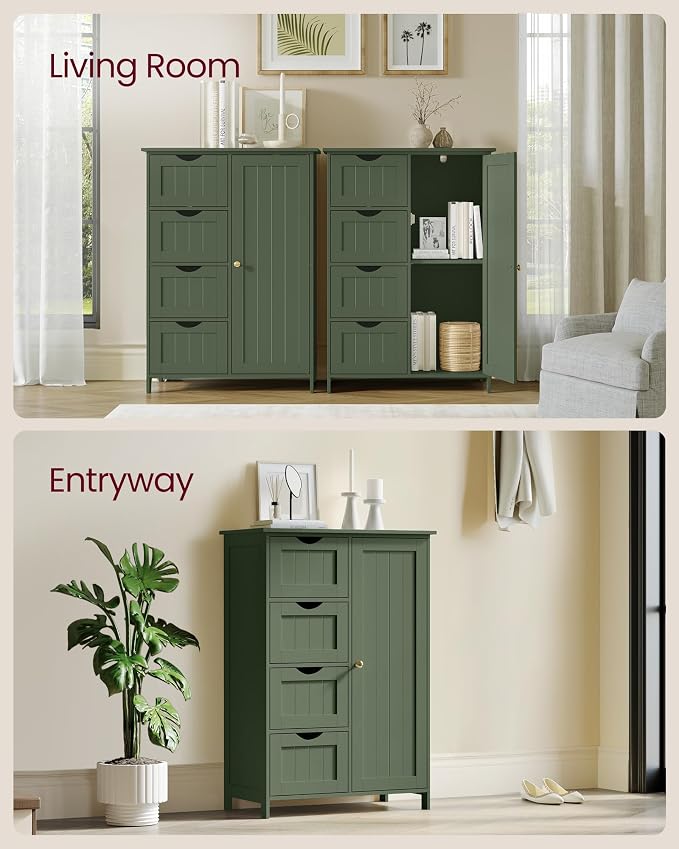 VASAGLE Storage Cabinet with Drawers, Freestanding Floor Cabinet with Door, 11.8 x 21.7 x 32.3 Inches, Adjustable Shelf, for Bathroom, Living Room, Kitchen, Forest Green ULHC041CH01S - Image 7