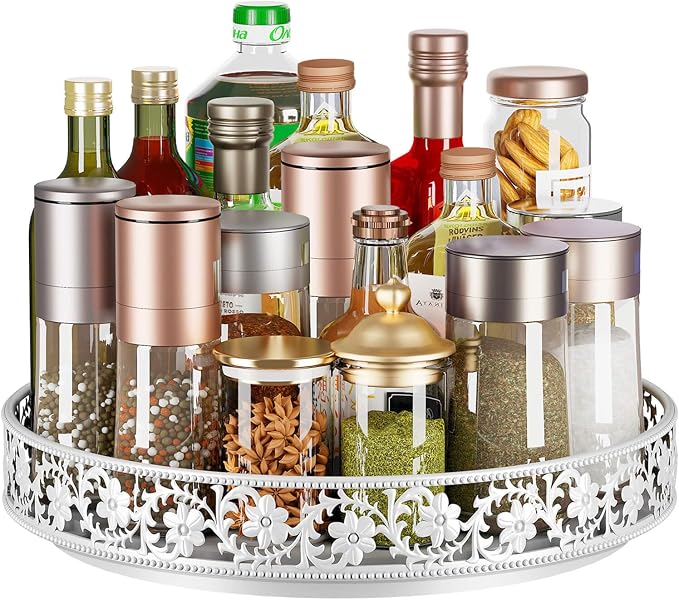 13 inch Lazy Susan Turntable Organizer, Black | 360°Rotating, Large Rotating Spice Rack, For Dining Table Top, Cabinet Countertop Pantry, Kitchen Cupboard Bathroom by HISKIWUU