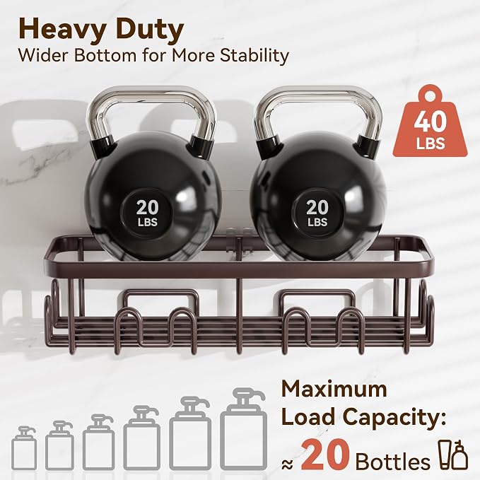 Shower Caddy Adhesive, Rustproof Shower Organizer, Wall Shower Rack | Large Capacity Shower Shelves for Inside Shower, Shampoo Shower Holder, Bronze, 3 Caddies, 1 Soap Dish, 1 Toothbrush Holder - Image 4