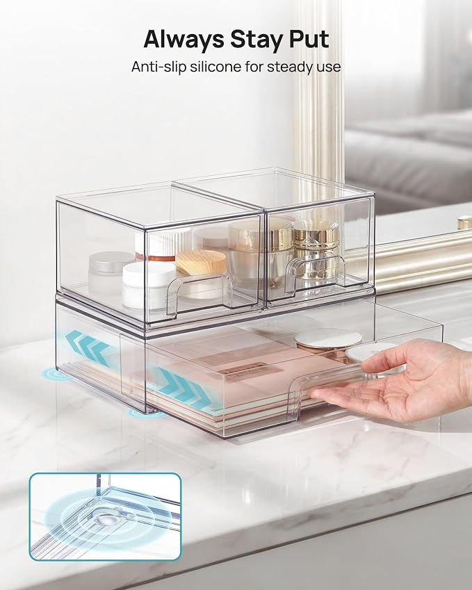 Vtopmart Clear Stackable Storage Drawers Set of 5, Plastic Organizer Bins | Multi-purpose Boxes for Makeup, Beauty Supplies, Ideal for Vanity, Bathroom Countertop, Undersink, Cabinet Organization - Image 7