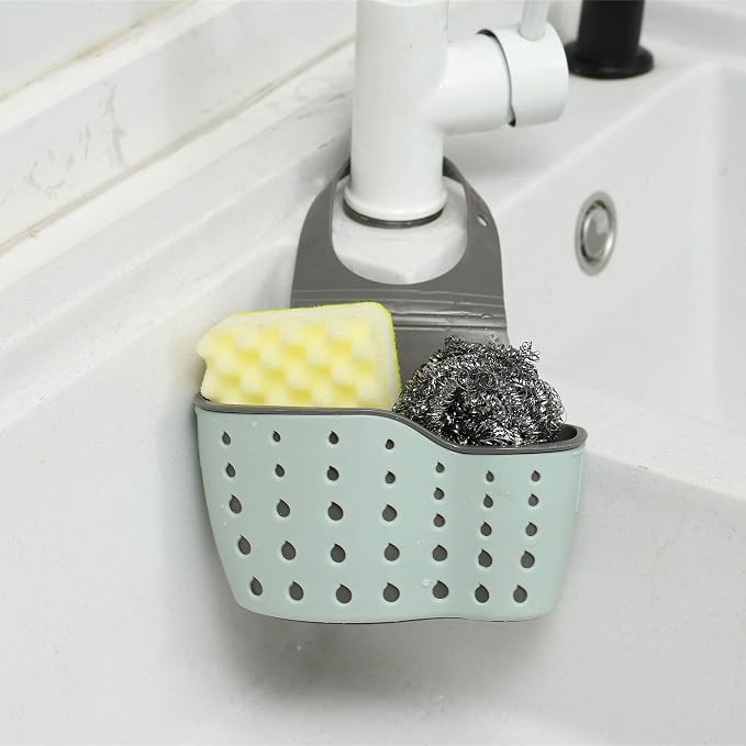 Kitchen Sink Caddy Sponge Holder Silicone Plastic Soap Holder Hanging Ajustable Strap Faucet Caddy with Drain Holes（2 Pack) - Image 5