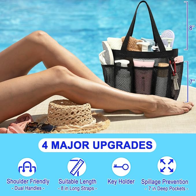 Fammart Mesh Shower Caddy Portable for College Dorm Room Essentials, Odorless Polyester Large Shower Tote Bag with Dual Handles, 8-Pocket Quick-Dry Toiletry Organizer for Travel, Beach, Camping, Gym - Image 6