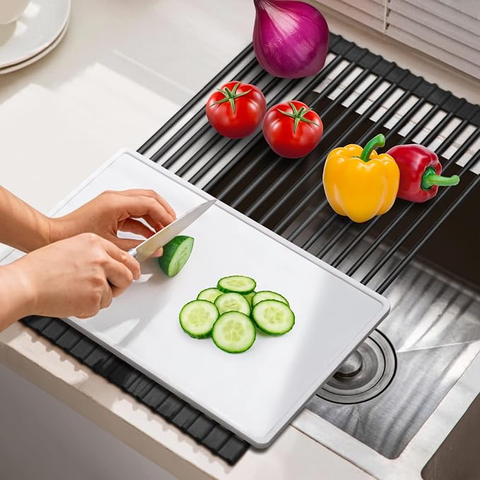 HANZENMA Roll Up Dish Drying Rack Over The Sink Kitchen Roll Up Sink Drying Rack Multipurpose Foldable Sink Drying Mat, Heat-Resistant, Anti-Slip & Anti-Rust Dish Rack for Kitchen, 17" x 13", Black - Image 5