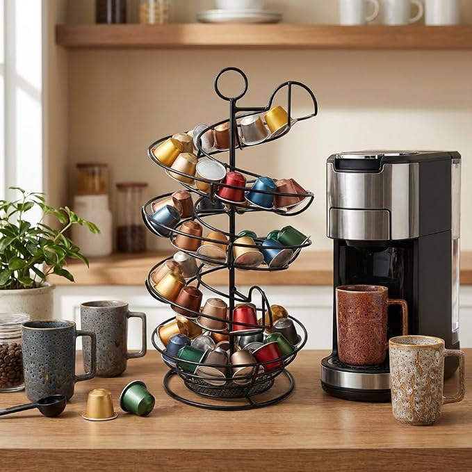QUTREY Black Metal Egg Skelter with Storage Basket, Spiral Design Egg Holder for Large Egg for Countertop, Kitchen - Image 2