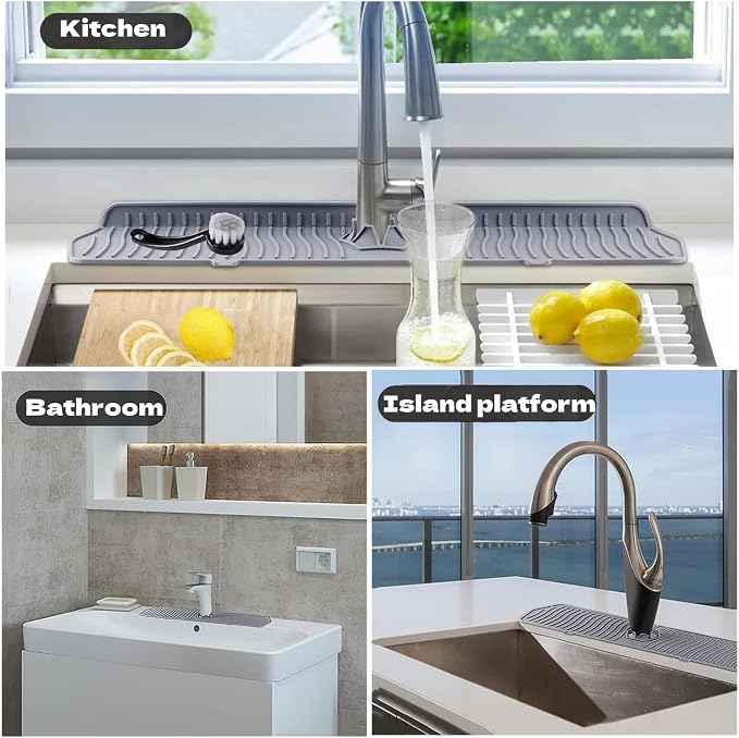 Large Size Kitchen Sink Splash Guard, 24"Silicone Faucet Handle Drip Catcher Tray Mat for for Kitchen Countertop, Bathroom, Farmhouse (Grey, 24" x 5.8") - Image 3