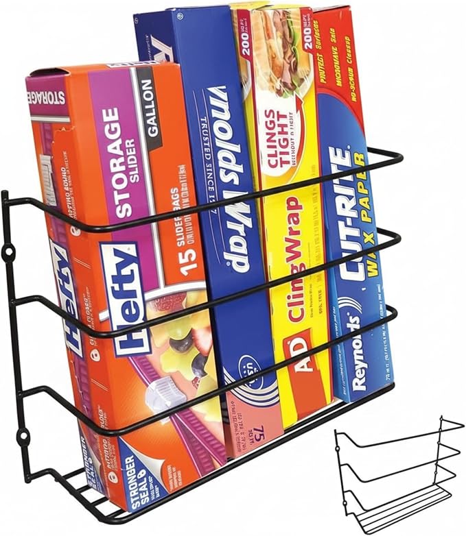 Evelots Kitchen Wrap & Food Bag Organizer Basket, Wall or Cabinet Door Mount, 2-Pack - Black | Keep kitchen wraps and food bags organized with 2 baskets that mount on a wall or cabinet door to save valuable counter space by Evelots