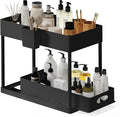 Under Sink Organizers and Storage, Bathroom Cabinet Organizer, Sink Shelf with Utility Hooks and Side Caddy for Under Cabinet Storage | Under Kitchen Sink Organizer with Sliding Drawer, Black (1-Pack) by STORAGEBUD