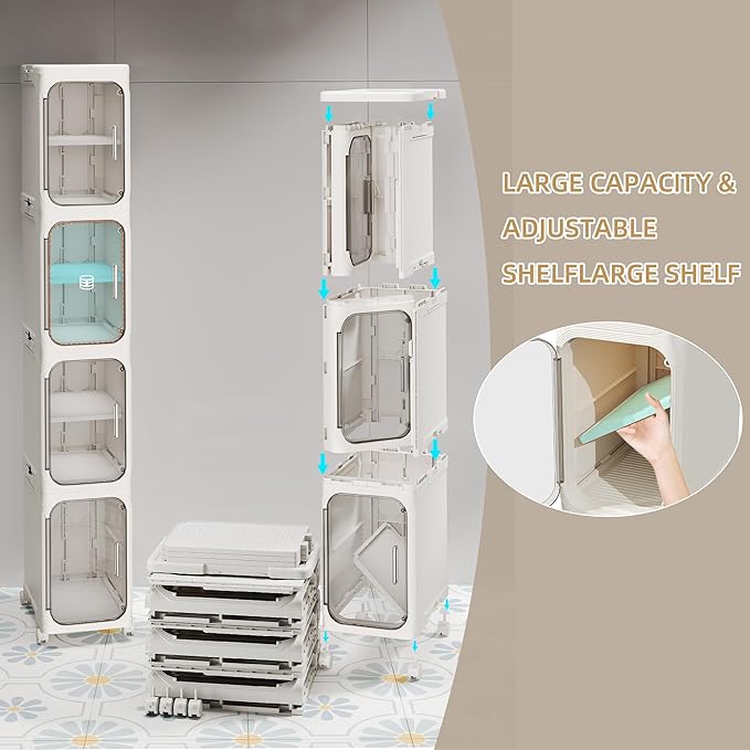 Narrow Slim Bathroom Storage Cabinet with Wheels, 2-Tier White | Tool Free Assembly, Adjustable Shelves, Fits for Narrow Spaces, Reinforced Stability, Magnetic Clear Door - Image 7