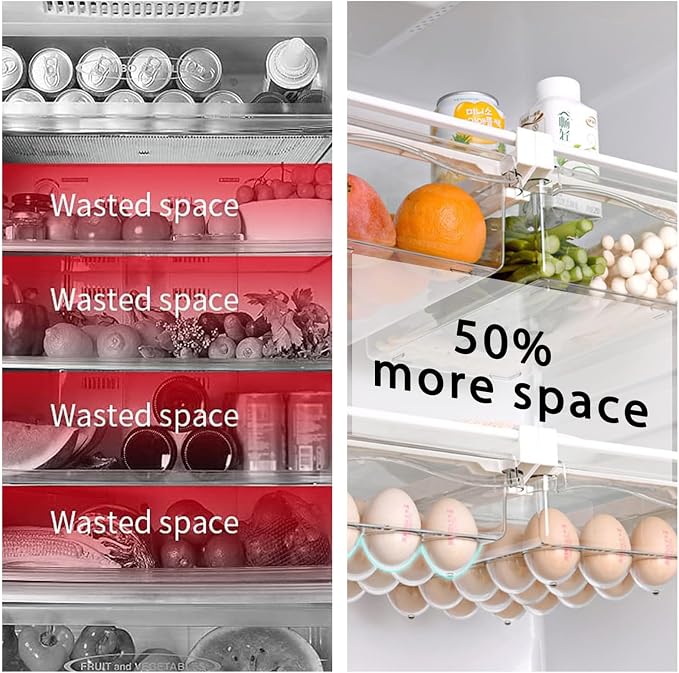 URALFA Fridge Drawer Organizer 2 Pack, Fridge Organizers and Storage | Deli Drawer for Refrigerator, Pull Out Fridge Under Shelf Drawer, Refrigerator Storage Containers for Fruit, Egg, Yogurt - Image 7