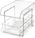 BINO 2 Tier Clear Storage Organizer with Dividers | Bottom Slide Out Drawer for Under Sink, Medicine Cabinet | Bathroom Closet, Vanity, Pantry Organizer | Under Cabinet Storage for Bathroom & Kitchen by BINO