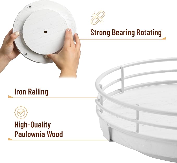 BAMBOO LAND- Lazy Susan Turntable Organizer, 9", White Lazy Susan for Table Top, Wooden Lazy Susan, Wood Lazy Susan, Lazy Susan for Dining Table, Table Lazy Susan Wood, Table Lazy Susan Turntable - Image 3
