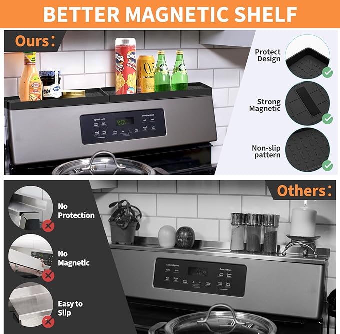 30 Inch Silicone Magnetic Stove Top Shelf, Kitchen Shelf Over Stove Spice Rack Apartment Must Haves Kitchen Gadgets for Above Stovetop Seasoning Organization and Storage with 2 Functional Prtitions - Image 4