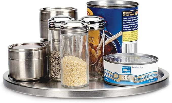 RSVP International Endurance TURN-1 Turntable Lazy Susan, Stainless Steel, 10.5" | Handy in Cabinet, Refrigerator or on Counters | Organize Spices, Canned Foods, Pots, Pans, Dinnerware, 10.5 Inch - Image 6