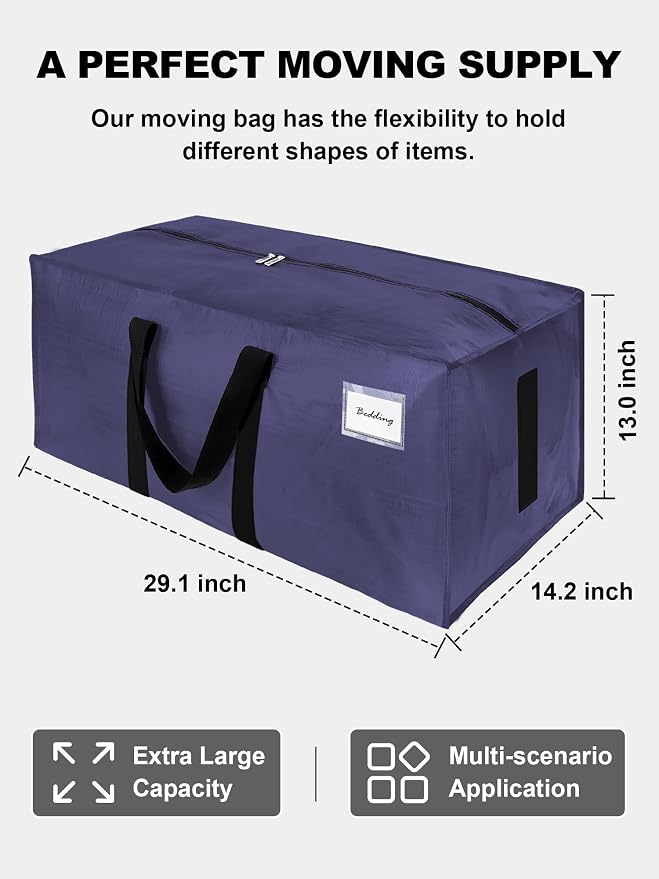 HOMESURE Supports 200lbs Heavy Duty Moving Bags - Strong Zipper & Wrap-Around Handles - Water-Resistant Storage Totes, Durable Alternative to Moving Boxes - 4 Pack - Blue - Image 5