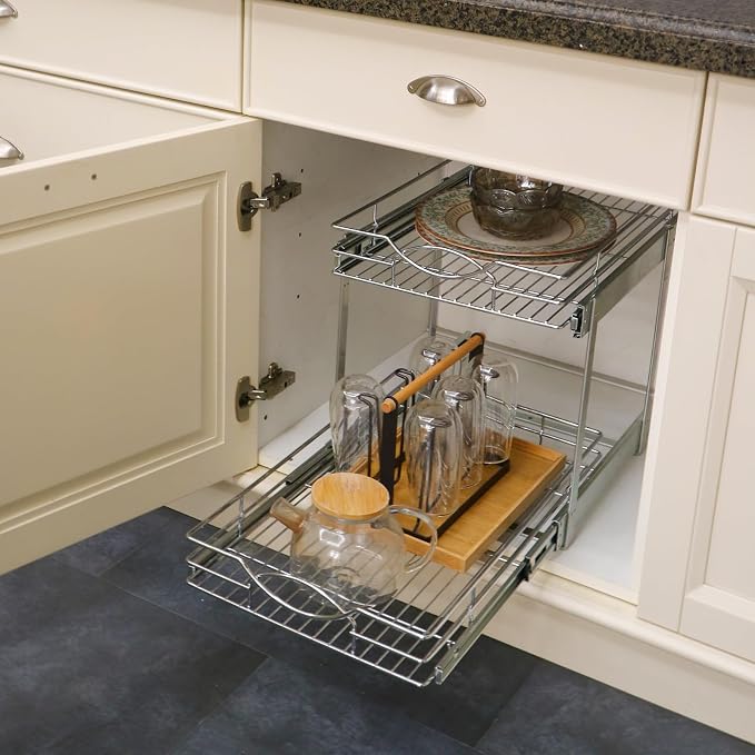Sikarou Pull Out Cabinet Organizer 9"W 21"D 2-Tier Slide Out Storage Shelf - Image 5