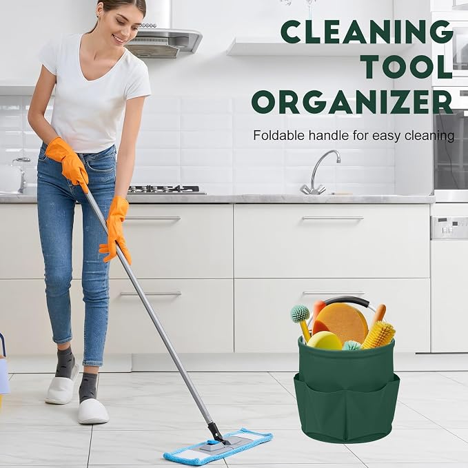 Cleaning Caddy for Cleaning Supplies,17L Cleaning Supply Caddy with Handle Foldable Cleaning Supplies Organizer Bucket Cleaning Products Organizers for Home, Garden (Grass Green) - Image 3