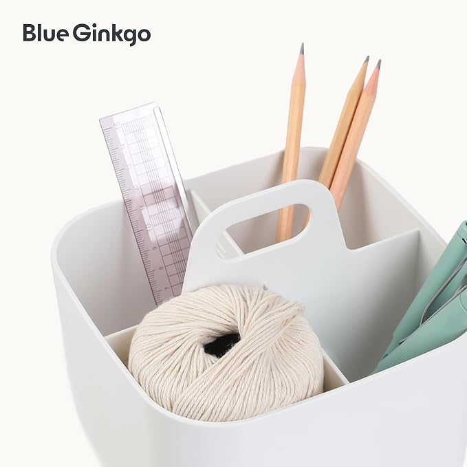 BLUE GINKGO Stackable Organizer Caddy, Square, White, Made in Korea | Portable. Adjustable. Home, Office & School Storage. - Image 7