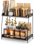 ANBOXIT 2-Tier Coffee Station Organizer, Wooden Kitchen Counter Shelf | for Coffee Bar Accessories, Condiment Storage Caddy for Kitchen, Home, Office - Black by ANBOXIT