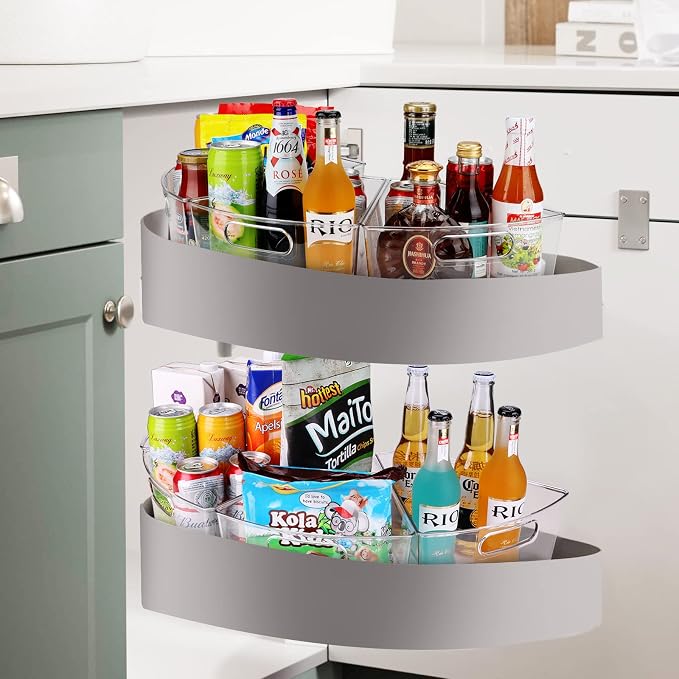 URALFA lazy susan organizer for cabinet, 1/8 Wedge, 6 Pack | Plastic Storage Containers with Non-Slip Pads, Fits 26"/28"/32" Corner, Food Safe & BPA-Free, Stackable Wedge Design - Image 7