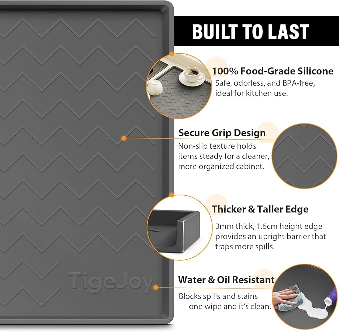TigeJoy Under Sink Mats for Kitchen Waterproof 25" x 19", Cabinet Liner | Leak-Proof Silicone Mat Sink Protector, Kitchen Essentials Organizer and Storage,Boot or Shoe Tray, Pet Feeding Mat - Image 3
