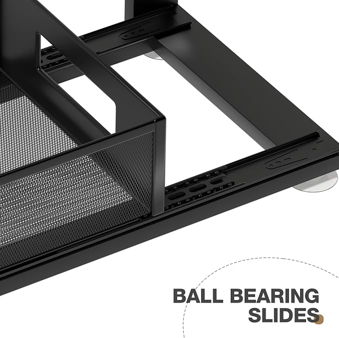 2 Pack 18.5IN-Depth Under Sink Organizer With Next-Gen Ball-Bearing Slides,2-Tier Pull Out Cabinet Storage,Height Adjustable Drawer Shelf for Bathroom,Kitchen,Laundry,Cabinet,Pantry-Black - Image 3