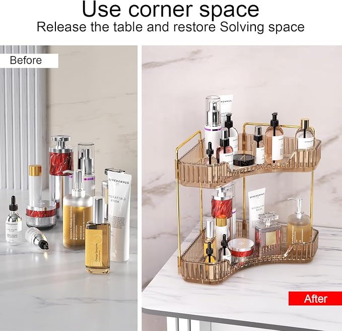 GTI 2 Tier Makeup Organizer, Large Capacity Bathroom Counter Organizer, Perfume Cosmetics Skincare Vanity Organizers, Dresser Countertop Organizer and Storage for Women (Amber) - Image 4