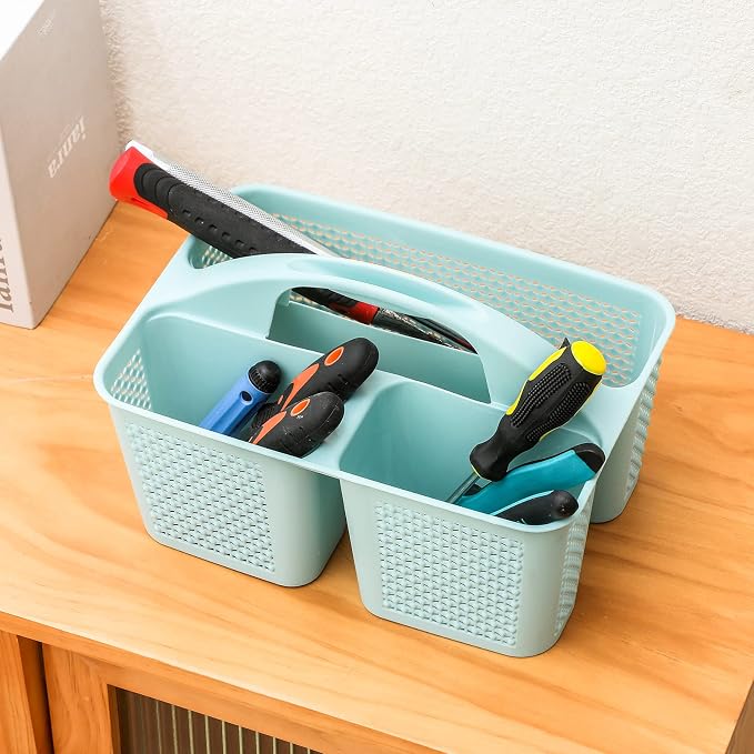 Plastic Portable Shower Caddy Basket with Handle, 3 Compartments, Blue | Storage Organizer with Drain Holes, Sturdy and Durable For Bathroom, Kitchen, College Dorm, Sink, Camping - Image 5