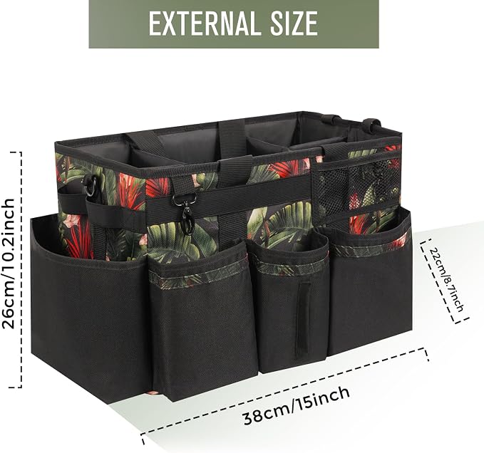 SCAVATA Wearable Cleaning Caddy Organizer With Handle & Shoulder Strap | Multiple Compartments, 4 Foldable Dividers, Portable Cleaning Supplies Tool Storage for Home, Car & Housekeeping, GreenBush - Image 5