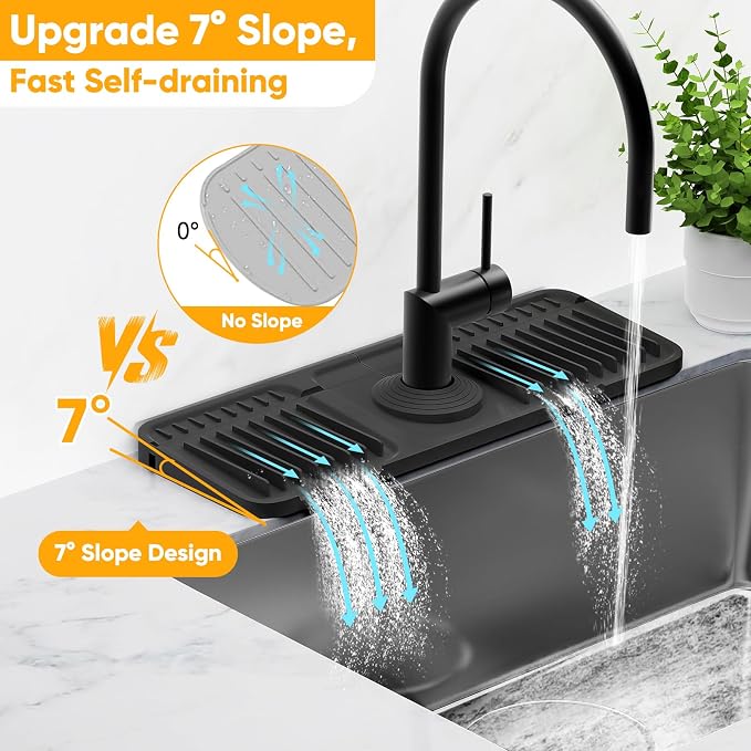 14.6 inch Faucet Mat for Kitchen Sink Splash Guard[7° Slope Fast Self-draining][Snap Lock Fit]Kitchen Sink Faucet Mat Splash Guard Kitchen Sink Area Water Splash Guard Behind Faucet Draining Mat - Image 3