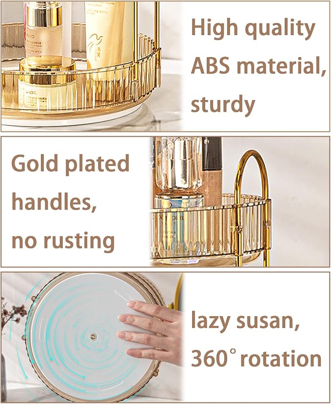 Rotating Makeup Organizer for Vanity, High-Capacity Skincare Clear Make Up Storage Perfume Organizers Cosmetic Dresser Organizer Countertop 360 Spinning (Gold, 2 Tier) - Image 3