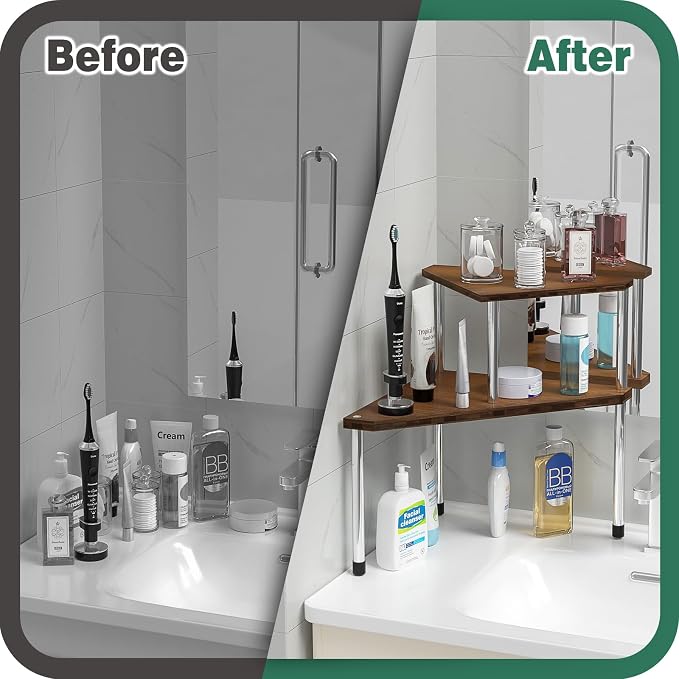 Weenson Bathroom Organizer Countertop, Bathroom Sink Organizer for Toiletries, Makeup, Skincare, Bamboo 2-Tier Kitchen Countertop Organizer for Spice Salt (Brwon) - Image 7