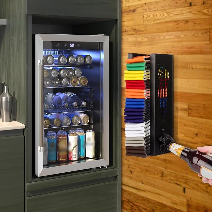CRAKTH Can Cooler Holder with Bottle Opener, Beer Can Sleeves Organizer | Space-Saving Storage, Metal Wall Mount Dispenser, Holds 30 Standard Can Coolers, Home/Garage Bar, Man Cave, Gift for Dad Men - Image 2