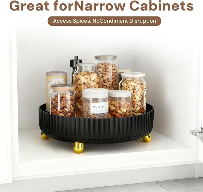 2-Pack Black Turntable Organizer Set – 11" & 8.6" Lazy Susan for Cabinets, Kitchen Pantry, Refrigerator, Bathroom & Medicine Cabinet Storage, 360° Rotating Spice Rack Organizer - Image 5