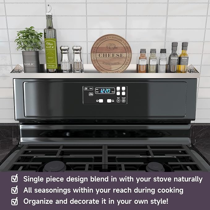 STUTOV Stove Shelf for Stove Top, Spice Rack Organizer, Easy Installation, Kitchen Storage Solution, with Standard 30" Length, Brushed Stainless Steel, Non Magnate (Stainless Steel) - Image 2